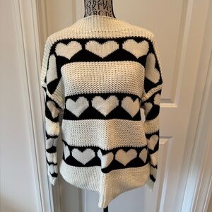 Heart Patterned Black and White Sweater